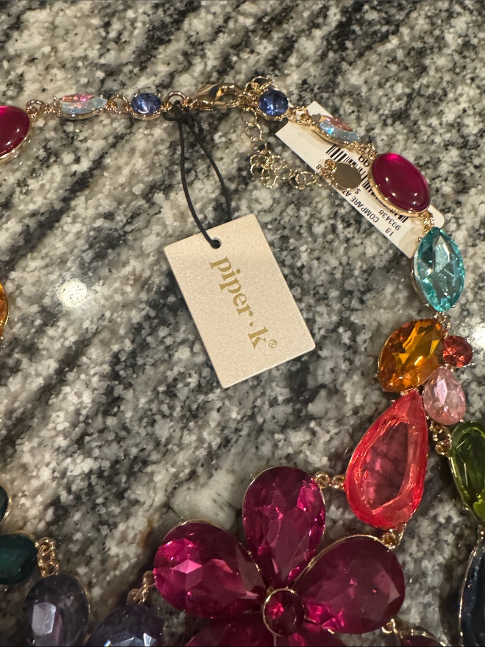 Piper Multicolor Crystal Floral Statement Necklace - Pink, Blue, Green & Orange - Picture 3 of 7